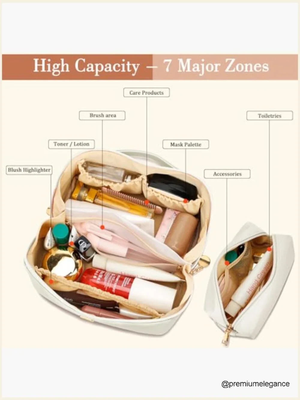 Personalized Initial Open Flat Cosmetic Bag Set with Clear Divider and Handle